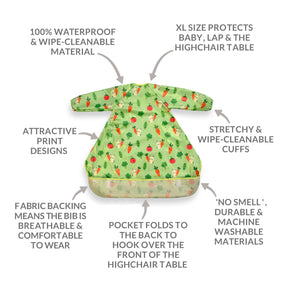 Wipeezee Coverall Weaning Bibs- Green bunny and Veg 5 BibettaXLCoverallWipeezeebibInfographic GreenBunnyandVeg x