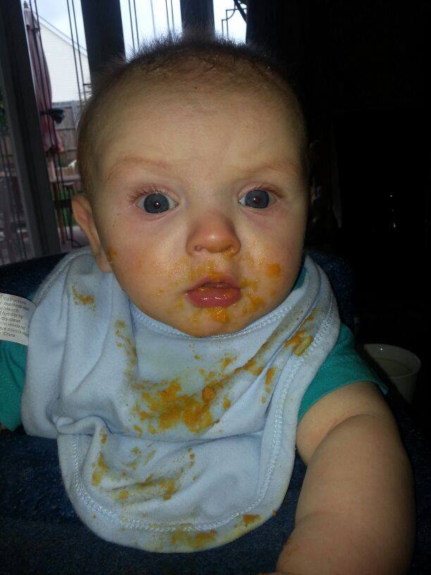 Baby-led Weaning or Puree feeding - you decide! 1 jack covered in puree